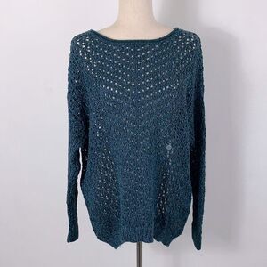 NWT Eddie Bauer Peakaboo Pullover Drop Shoulder Knit Sweater Ocean Blue Sz L